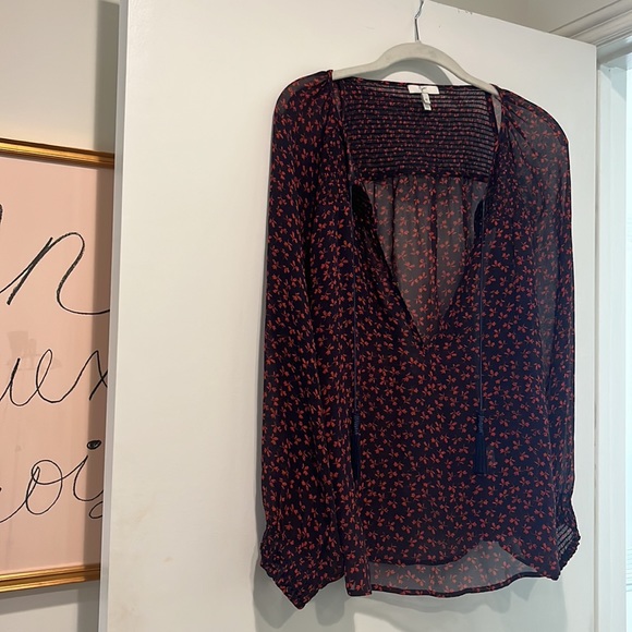 Joie Tops - Joie Silk Navy Rust Floral Long Sleeve Blouse Size M